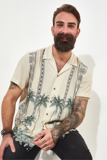 Joe Browns Green Palm Print Open Collar Shirt