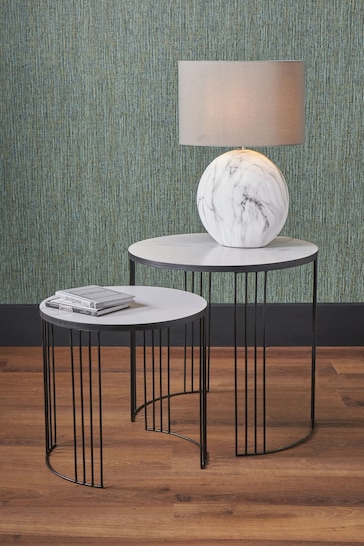 Pacific Set of 2 White/Black Marble Veneer Round Side Tables