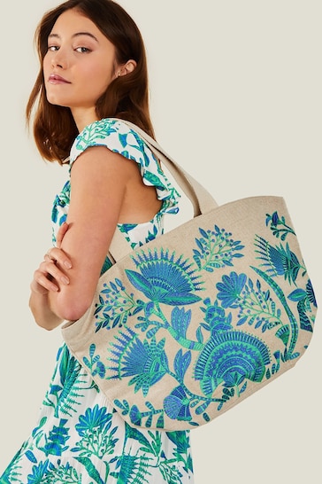 Accessorize Natural Embroidered Beach Tote Bag