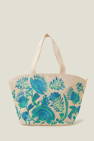 Accessorize Natural Embroidered Beach Tote Bag