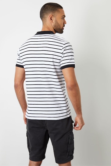 Threadbare Black Cotton Striped Polo Shirt