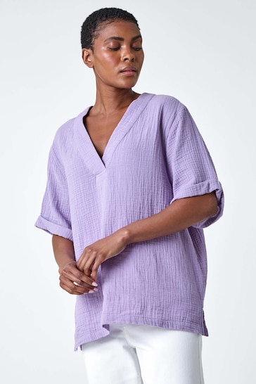 Roman Purple Textured Cotton Relaxed T-Shirt