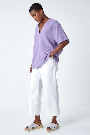 Roman Purple Textured Cotton Relaxed T-Shirt