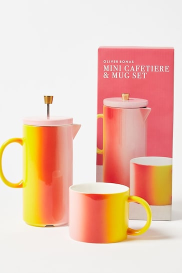 Oliver Bonas Pink Mini Tresillo Ombre Cafetiere and Mug Set