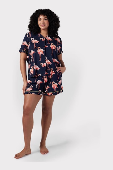 Chelsea Peers Blue Curve Flamingo Print Short Pyjama Set