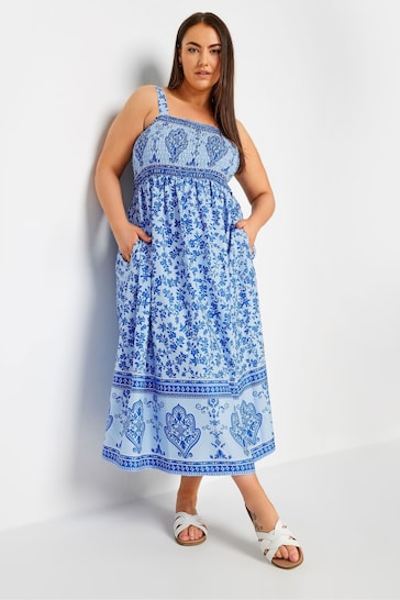 Yours Curve Blue Limited Border Shirred Maxi Dress