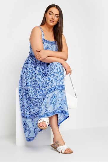 Yours Curve Blue Limited Border Shirred Maxi Dress