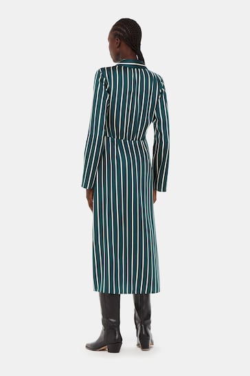 Whistles Petite Green/Multi Printed Stripe Shirt Dress