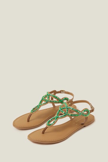 Accessorize Green Beaded Cut-Out Sandals