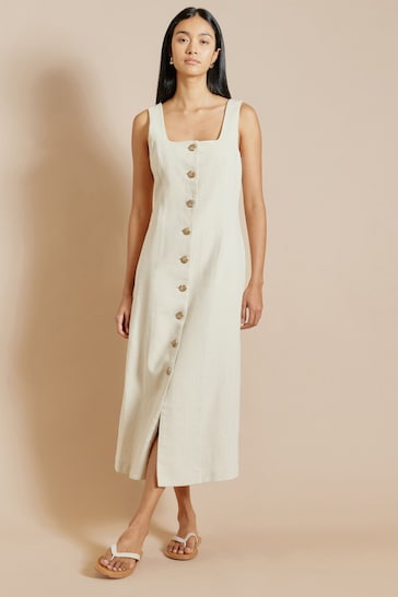 Albaray Natural Linen Twill Button Through Dress