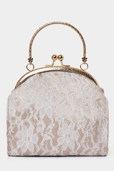 Joe Browns Gold Rose Lace Floral Metal Frame Top Handle Bag