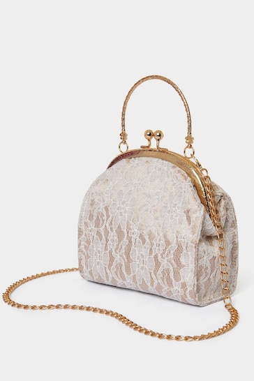 Joe Browns Gold Rose Lace Floral Metal Frame Top Handle Bag