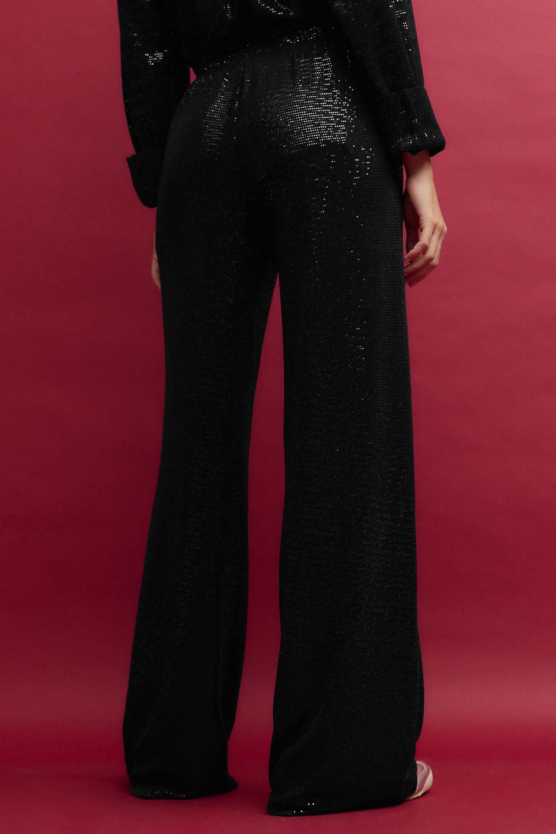 Black Sequin Wide Leg Trousers