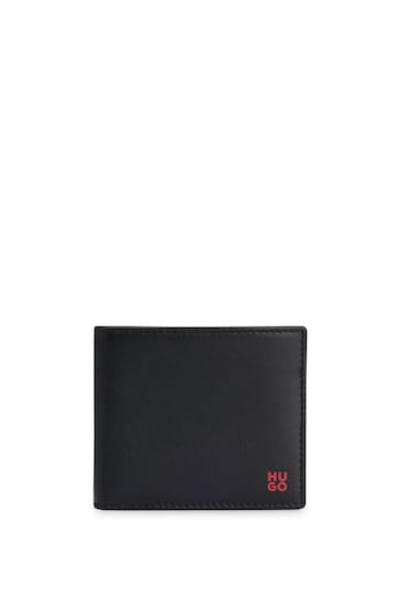 HUGO Nappa-Leather Black Wallet With Stacked Logo and Coin Pocket