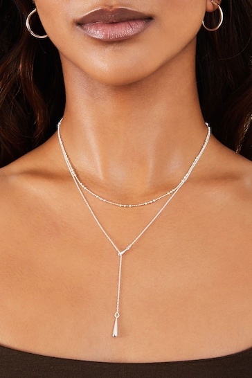 Accessorize Sterling Silver Layered Y-Chain Necklace