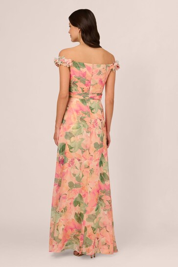 Adrianna Papell Pink Printed Chiffon Gown