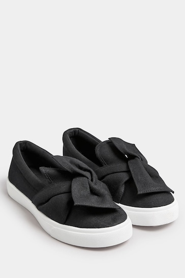 Yours Curve Black Denim Twisted Bow Slip-On Trainers In Wide E Fit