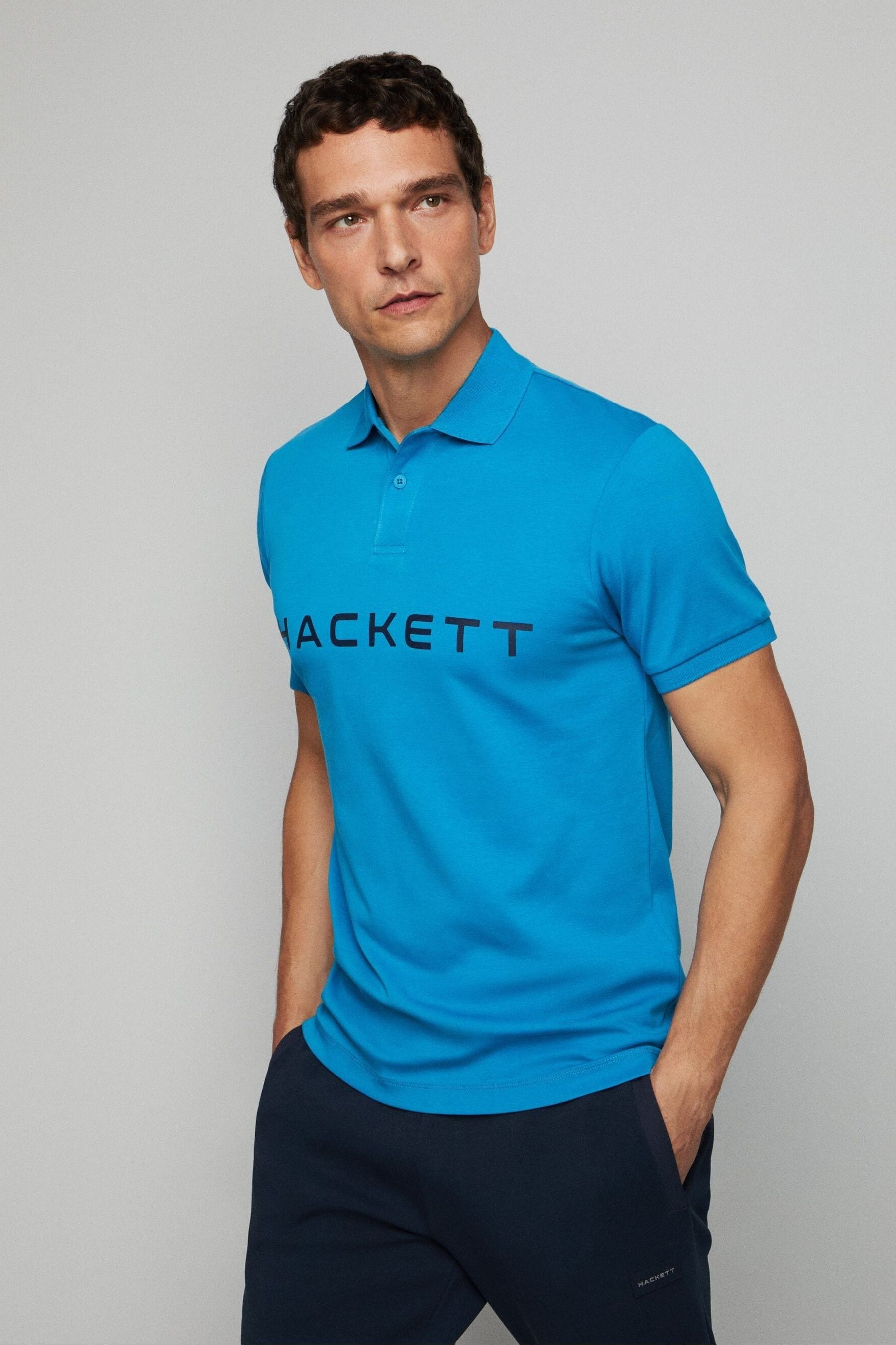 Buy Hackett London Men Blue Short Sleeve Polo Shirt from the Next