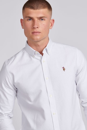 U.S. Polo Assn. Mens White Oxford Stripe Shirt