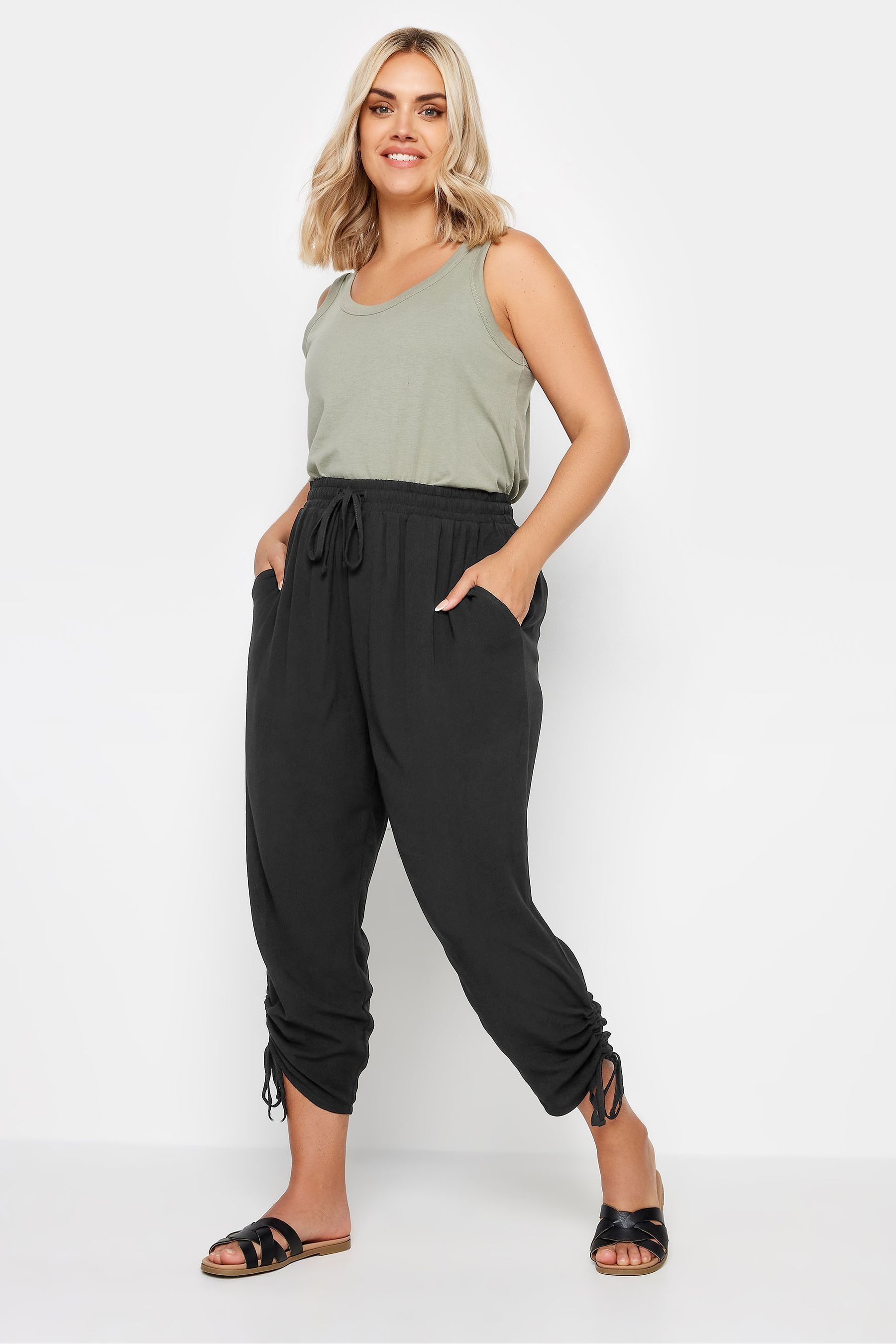 Buy Yours Curve Black Crinkle Ruched Cropped Trousers from the Next UK online shop