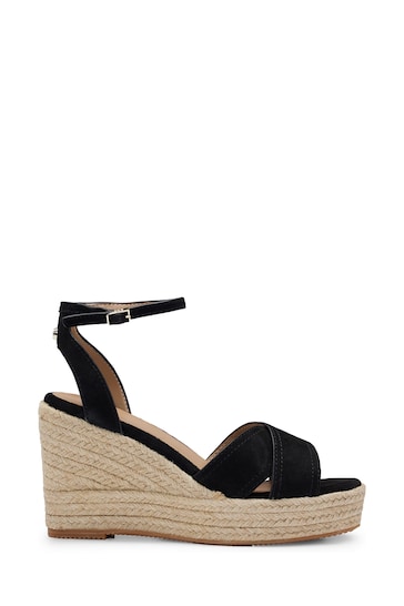 BOSS Black Suede Wedge Sandals With Ankle Strap