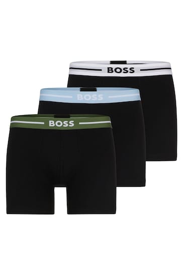 BOSS Black Stretch-Cotton Boxer Briefs 3 Pack With Logos