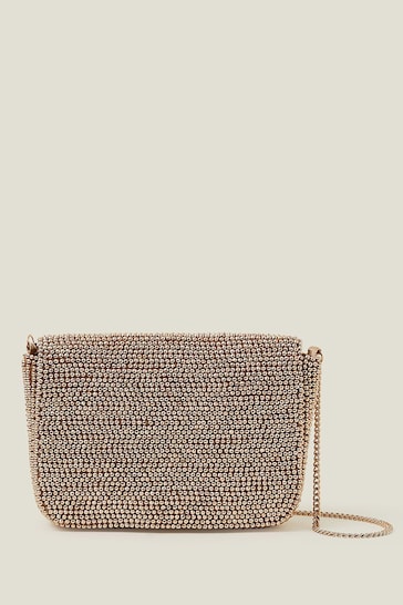 Accessorize Gold Fold Over Beaded Clutch Bag