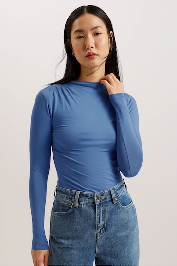 Ted Baker Blue Raylee Pleated Neck Skinny Top