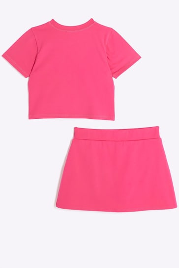 River Island Pink Girls Active T-Shirt And Skort Set