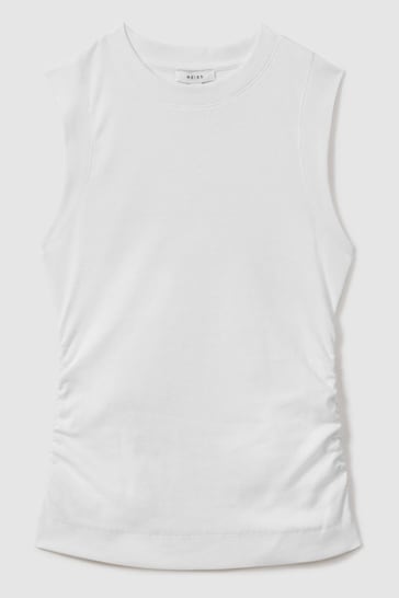 Reiss White Trudy Ribbed Ruched Waist Vest