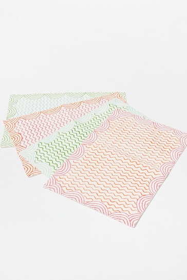 Oliver Bonas Pink Lumu Block Printed Wavy Placemats Set Of 4