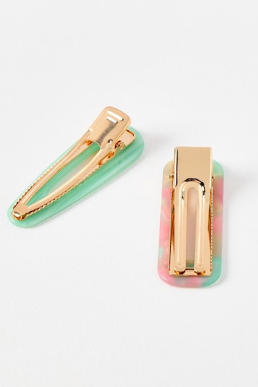 Oliver Bonas Green Candice Mismatch Resin Hair Slides 2 Pack