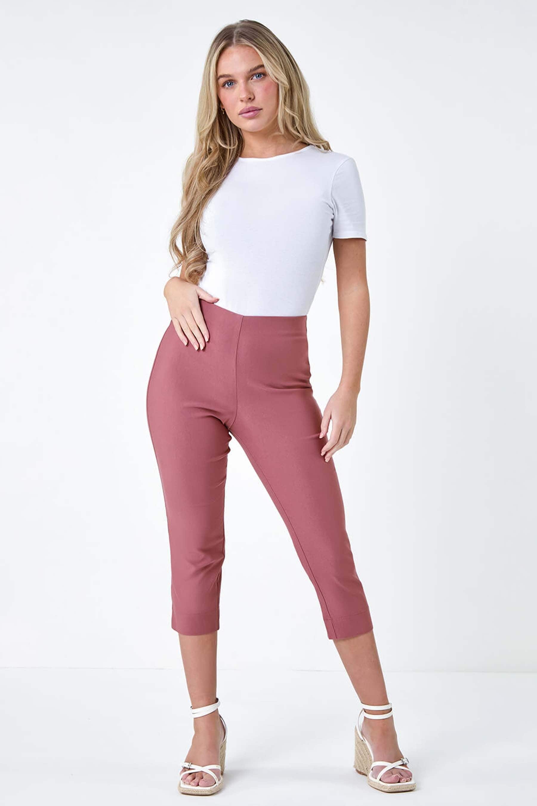 Buy Roman Charm Pink Petite Cropped Stretch Capri Trousers from the Next UK online shop