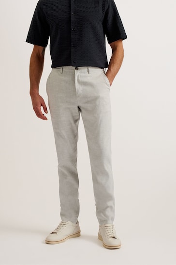 Ted Baker Grey Majo Linen Slim Trousers