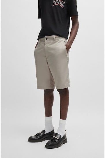 HUGO Grey Regular-fit shorts with slim leg and buttoned pockets