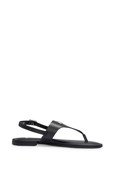 BOSS Black Toe Post Sandals In Nappa Leather With Buckled Strap