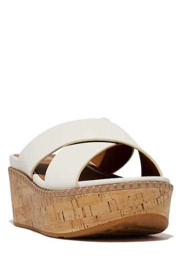 FitFlop Eloise Leather Cork Wedge Cross White Slides