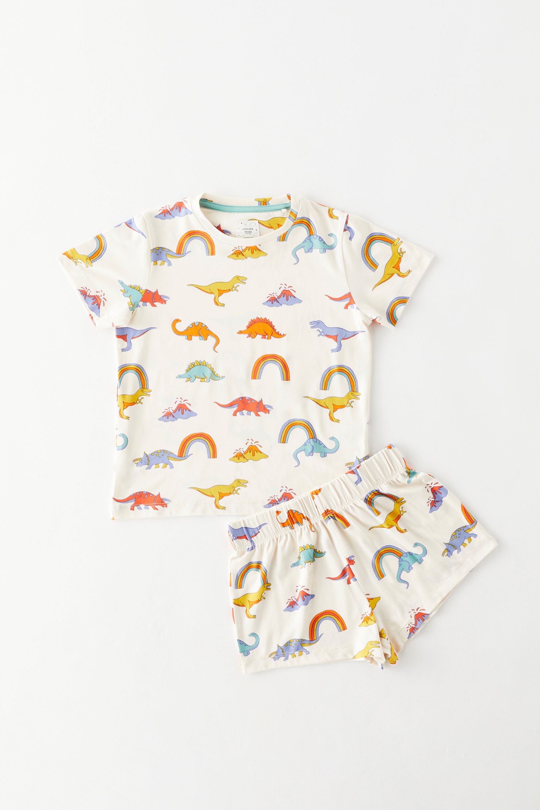 Buy Chelsea Peers Natural Rainbow and Dinosaur Print Short Pyjamas Set from the Next UK online shop