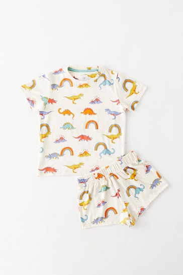 Chelsea Peers Natural Rainbow and Dinosaur Print Short Pyjamas Set
