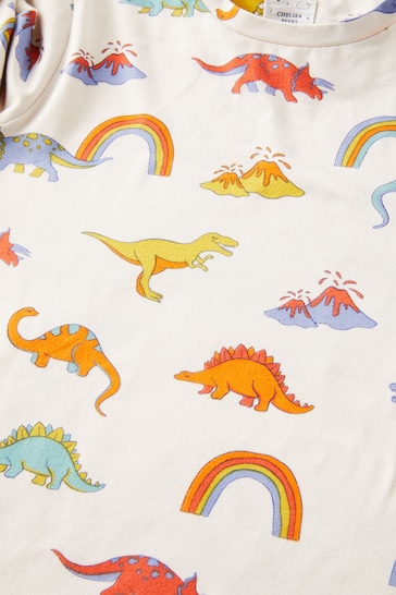 Chelsea Peers Natural Rainbow and Dinosaur Print Short Pyjamas Set
