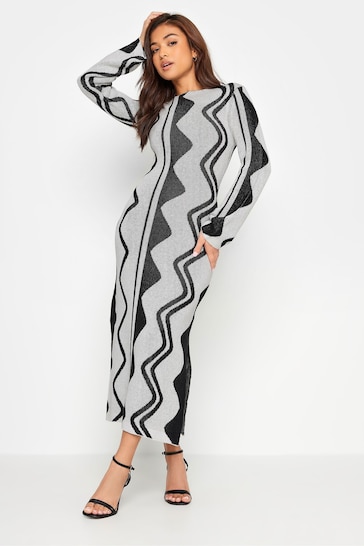 PixieGirl Petite Grey/Black Abstract Knitted Maxi Dress