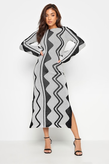 PixieGirl Petite Grey/Black Abstract Knitted Maxi Dress