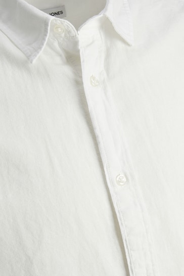 JACK & JONES White Linen Blend Long Sleeve Shirt