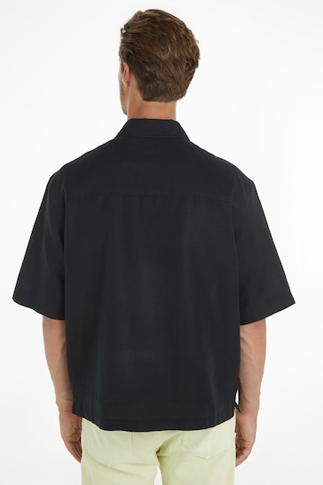 Calvin Klein Linen Button Down Black Shirt