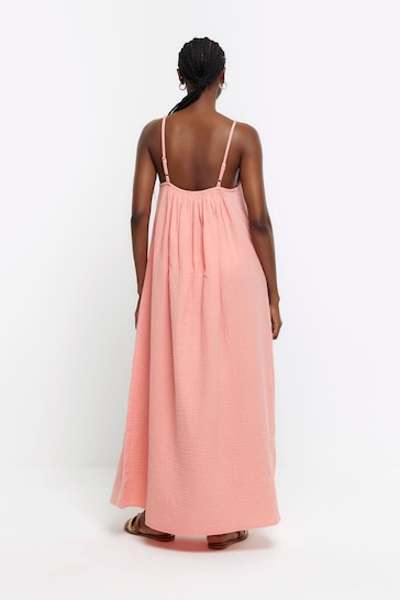 River Island Pink Textured Slip Midi Dress