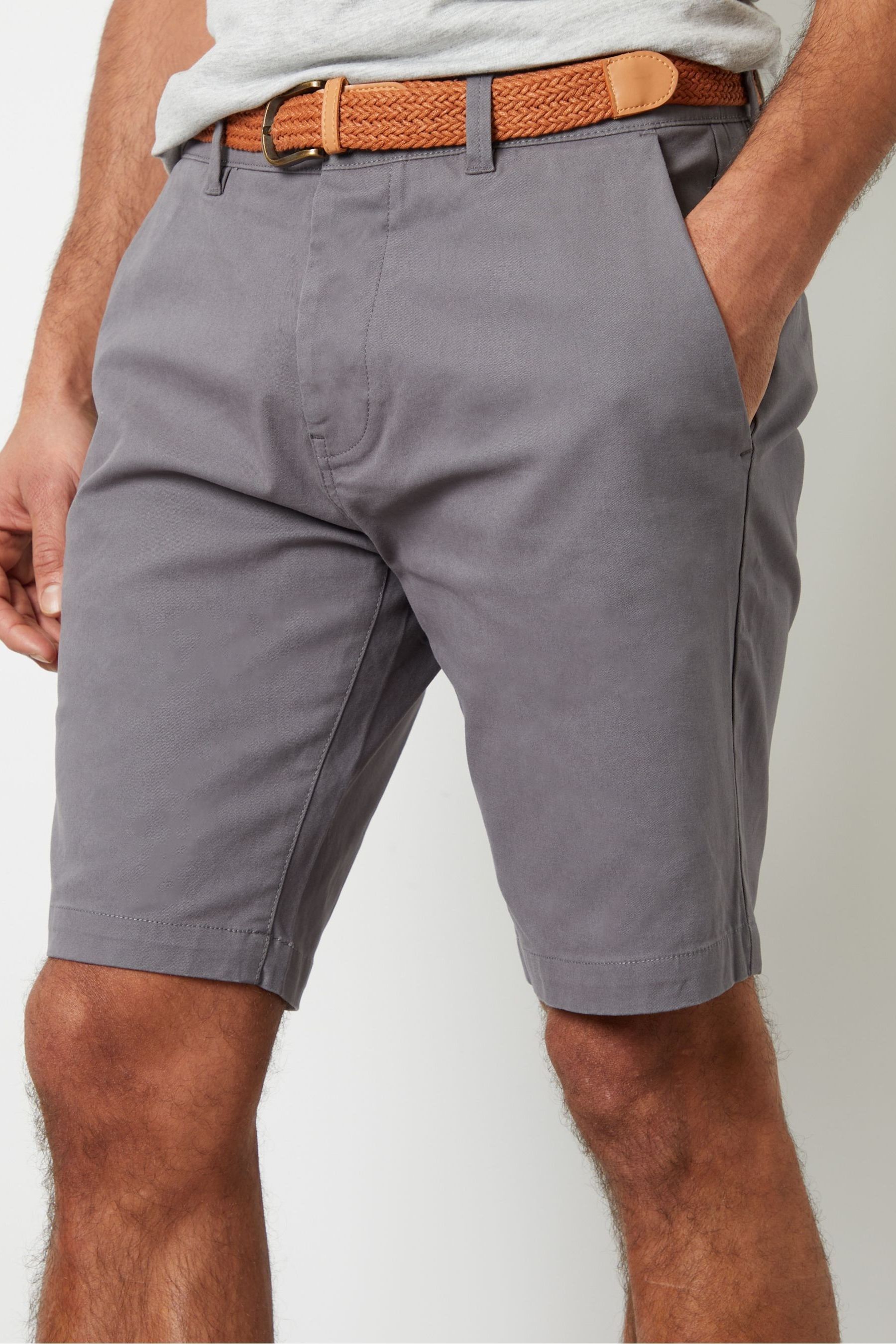 Buy Threadbare Grey Cotton Stretch Turn Up Chino Shorts with Woven Belt from the Next UK online shop