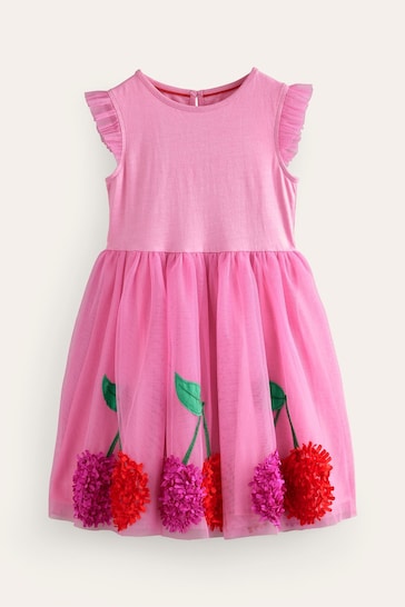 Boden Pink Jersey Tulle Cherry Applique Dress