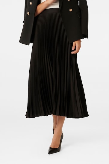 Forever New Black Estelle Satin Pleated Maxi Skirt