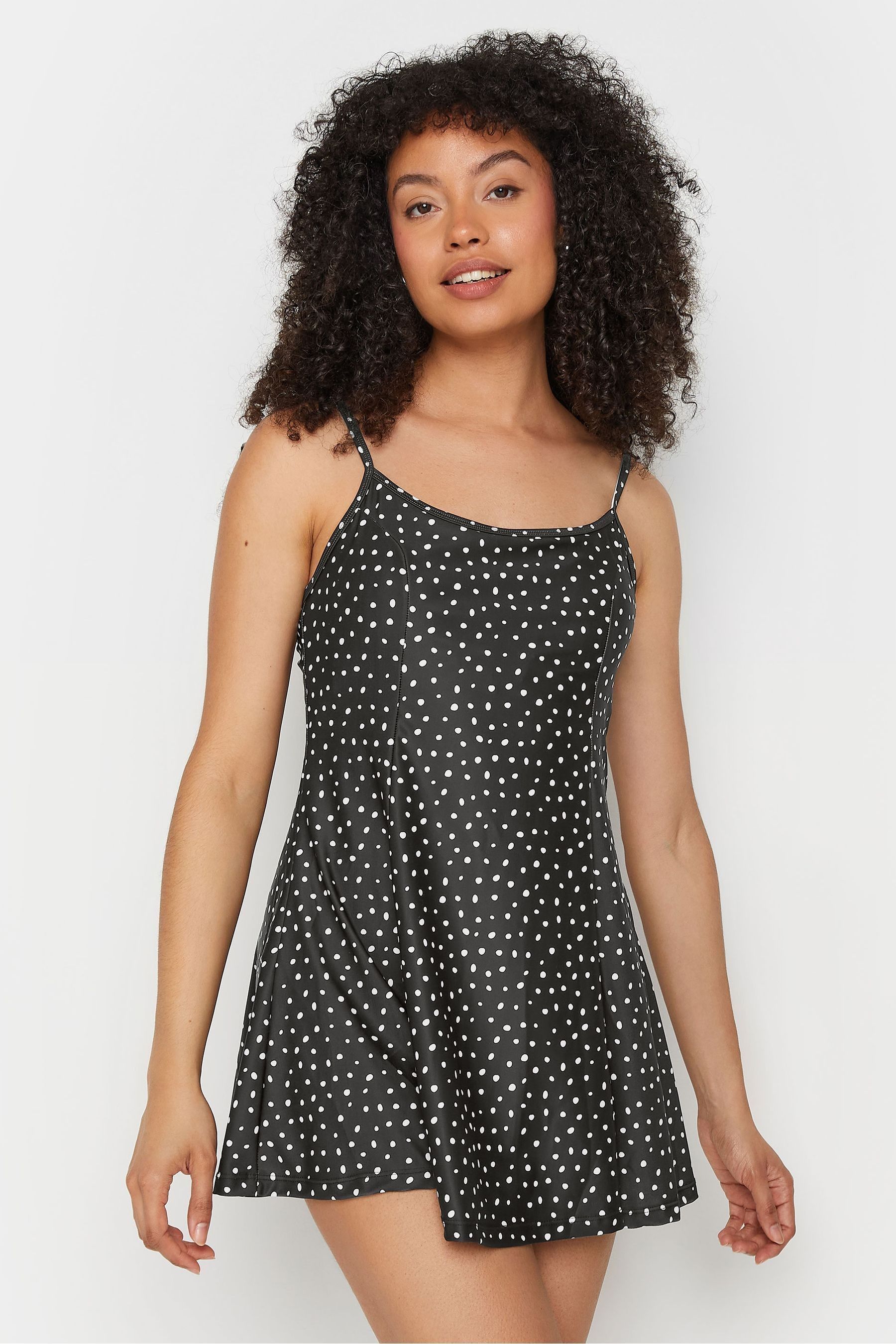 M Co Black Monotone Spot Fitted Swim Dress