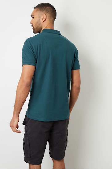 Threadbare Green Open Collar Pique Polo Shirt